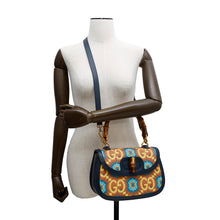 将图像加载到图库查看器中，GUCCI Bamboo 1947 GUCCI100 2-Way Handbag 100th Anniversary Model Blue/Orange678489 Bamboo Leather Size Medium

