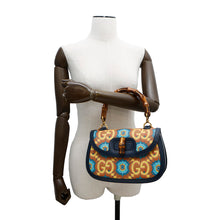 将图像加载到图库查看器中，GUCCI Bamboo 1947 GUCCI100 2-Way Handbag 100th Anniversary Model Blue/Orange678489 Bamboo Leather Size Medium
