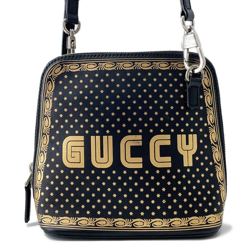 GUCCI GUCCY Print SEGA Collaboration Mini Shoulder Bag Black/Gold511189 Leather