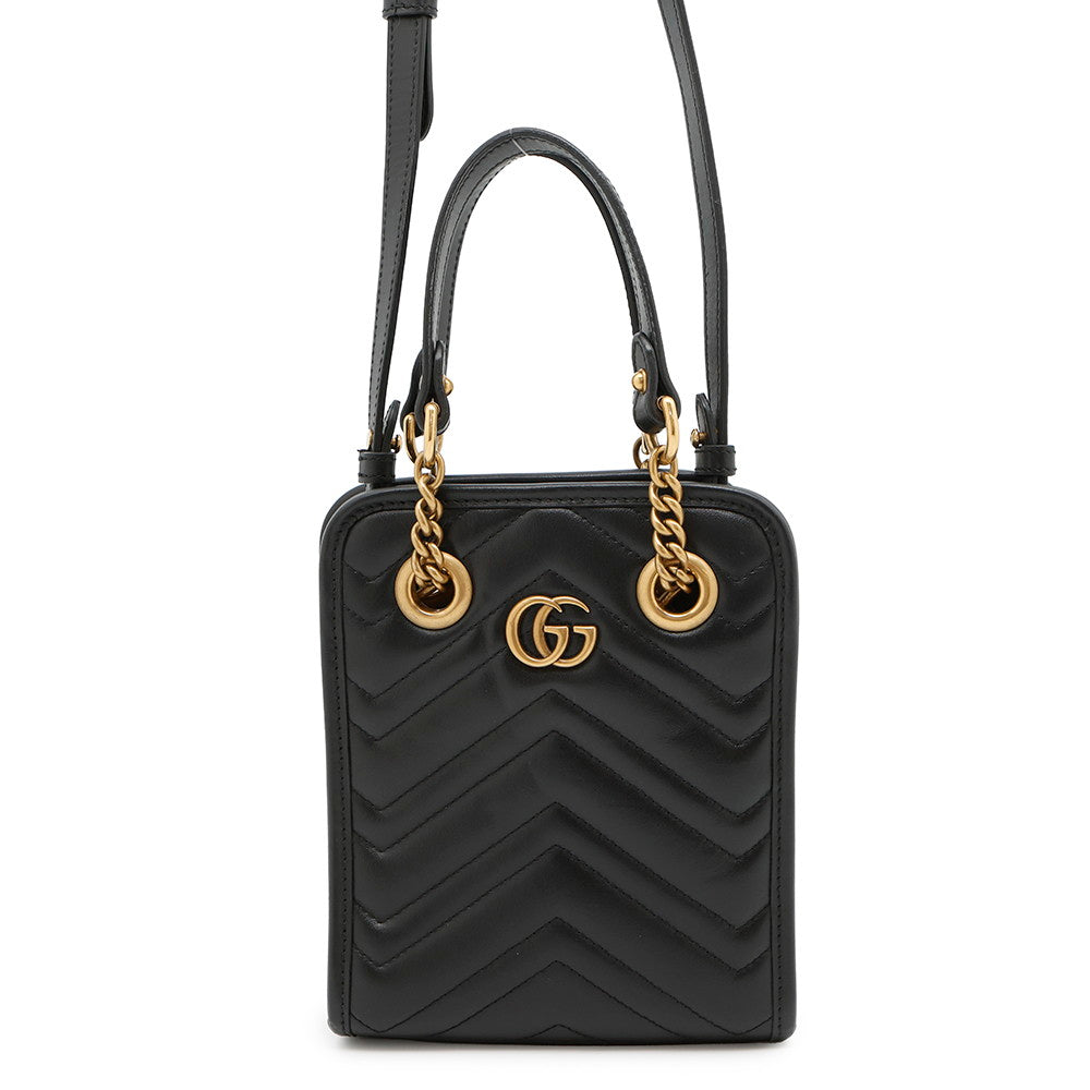 GUCCI GG Marmont Quilted Mini 2WAYHandbag Black696123 Leather