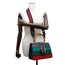 将图像加载到图库查看器中，GUCCI Dionysus 2-Way Handbag Navy/Green/Red448075 Bamboo Leather
