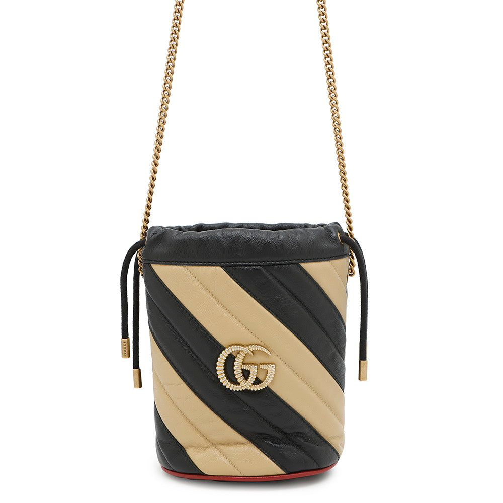 GUCCI GG Marmont Quilted Mini Bucket Bag Beige/Black573817 Leather