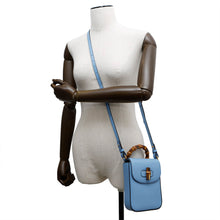 将图像加载到图库查看器中，GUCCI 3WAYShoulder Bag Light Blue702106 Bamboo Leather
