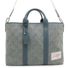 将图像加载到图库查看器中，LOUIS VUITTON Weekend tote BlueM22537 Monogram Washed Denim Size NM
