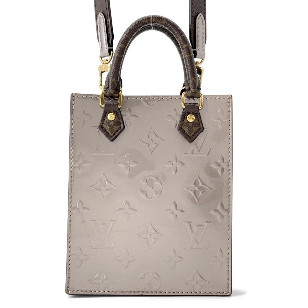 LOUIS VUITTON Petit Sac Plat MetalicTaupe Grey/GrayM90564 Monogram Vernis Leather