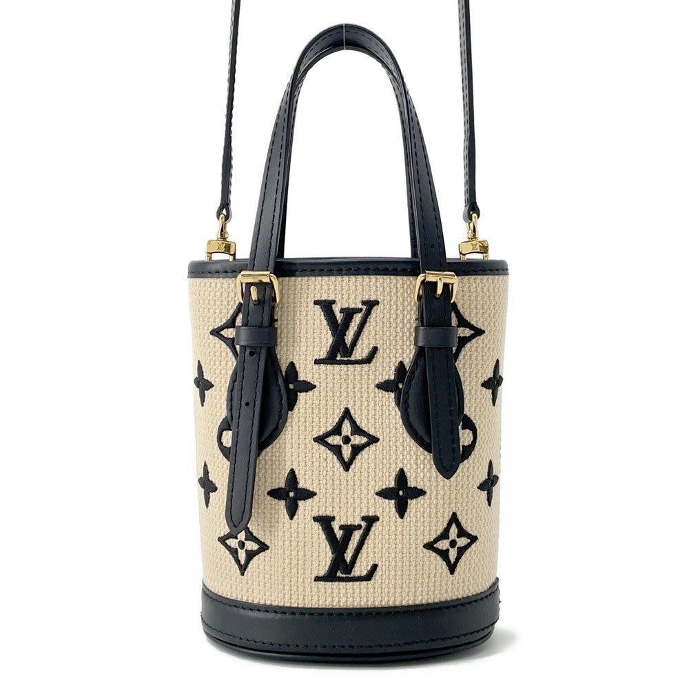 LOUIS VUITTON Nano bucket Beige/NoirM82418 Cotton Leather Size Nano