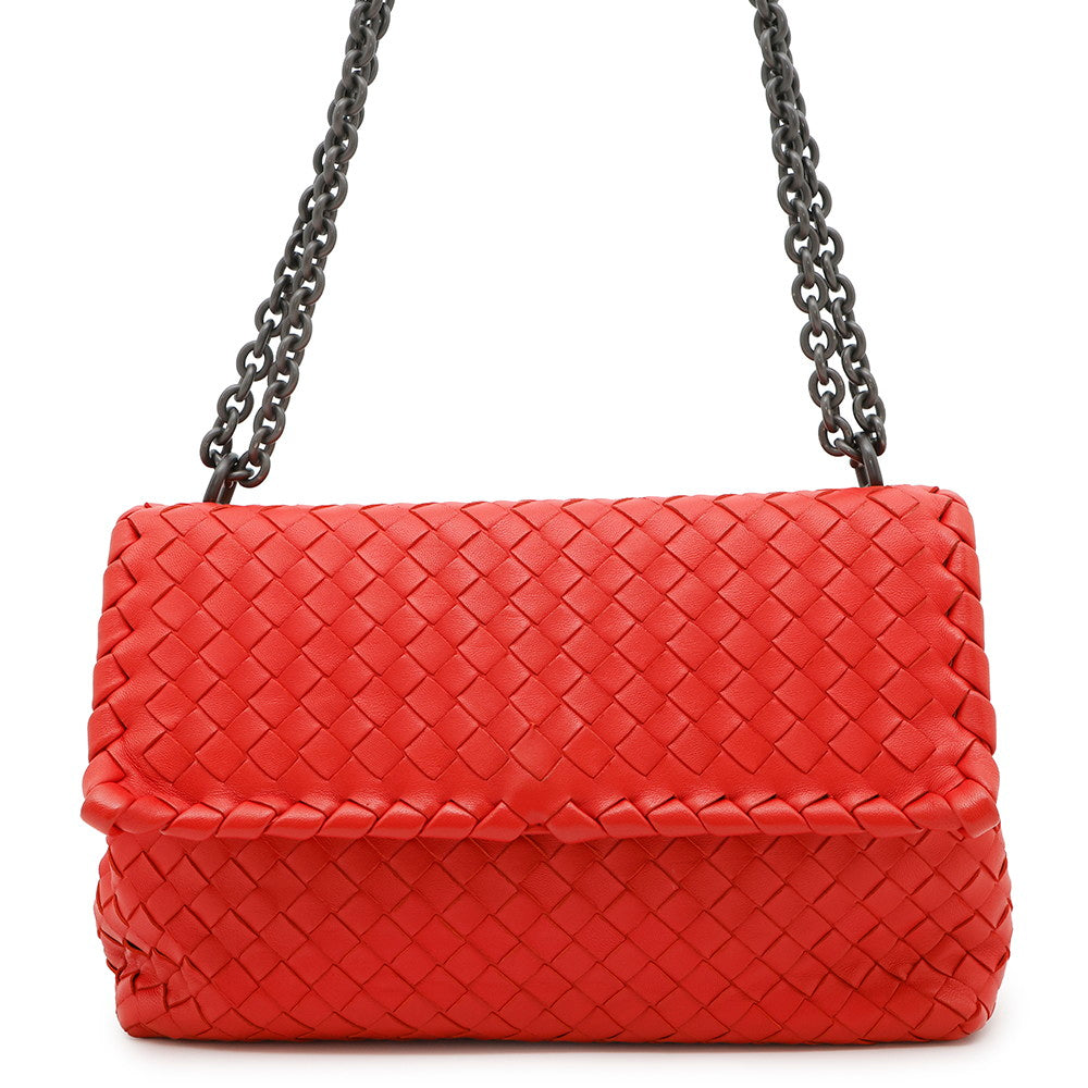 Bottega Veneta INTRECCIATO Olympia Chainshoulder Bag Red Leather