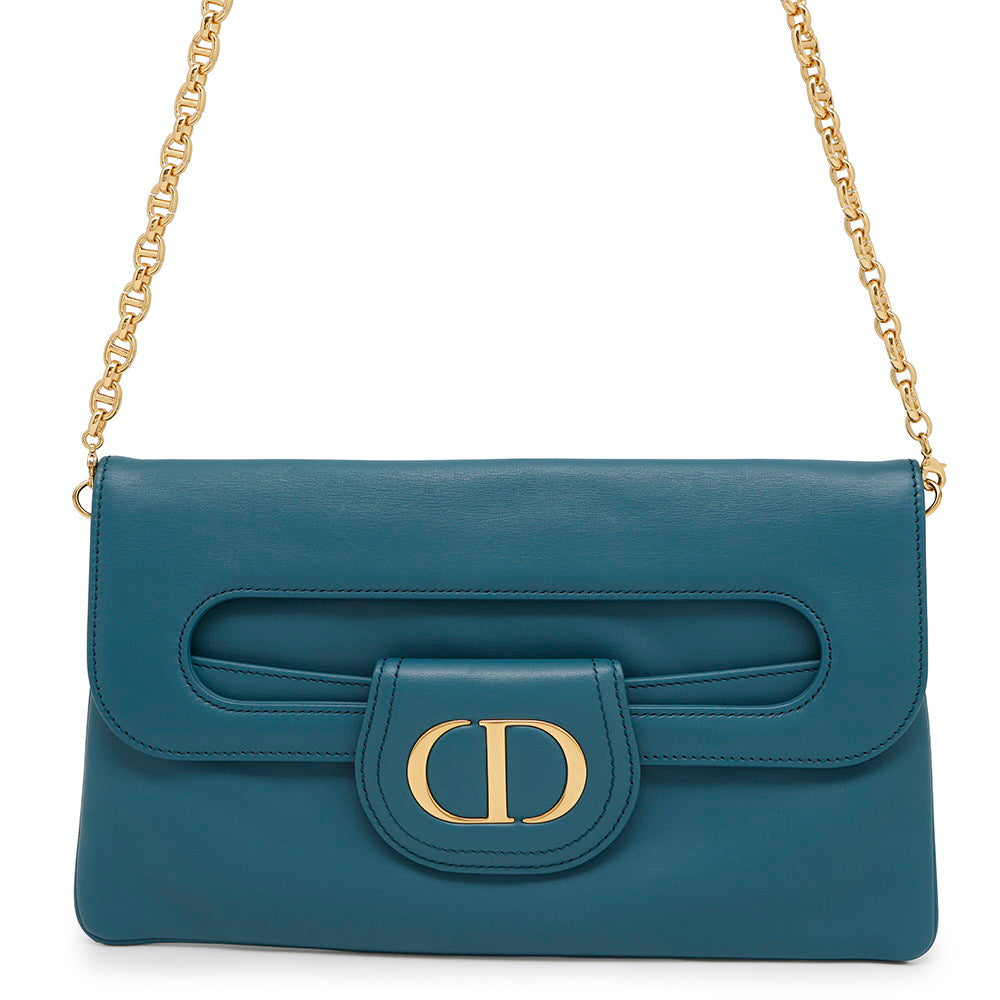 Dior ★Karo ChainShoulder Clutch Bag BlueM8641U Leather