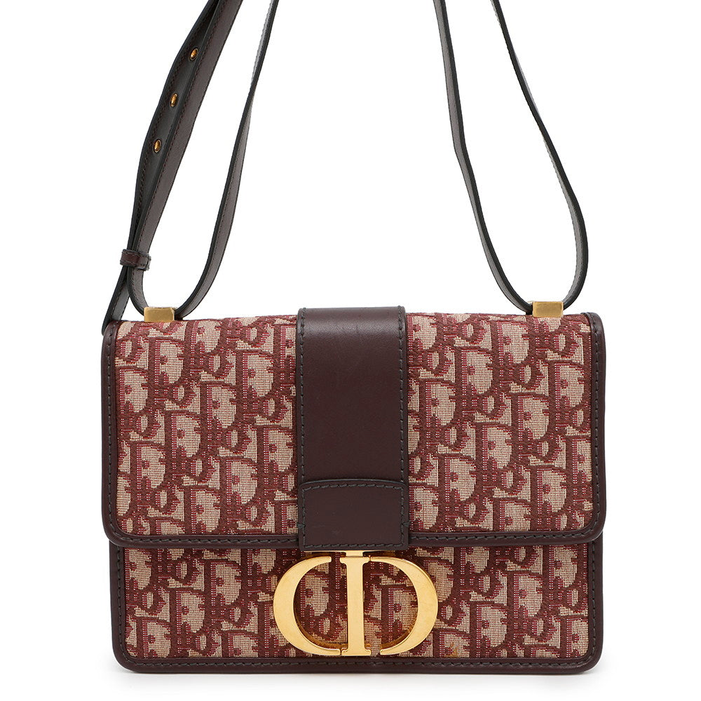 Dior ★Oblique Montaigne Shoulder Bag Bordeaux Canvas Leather