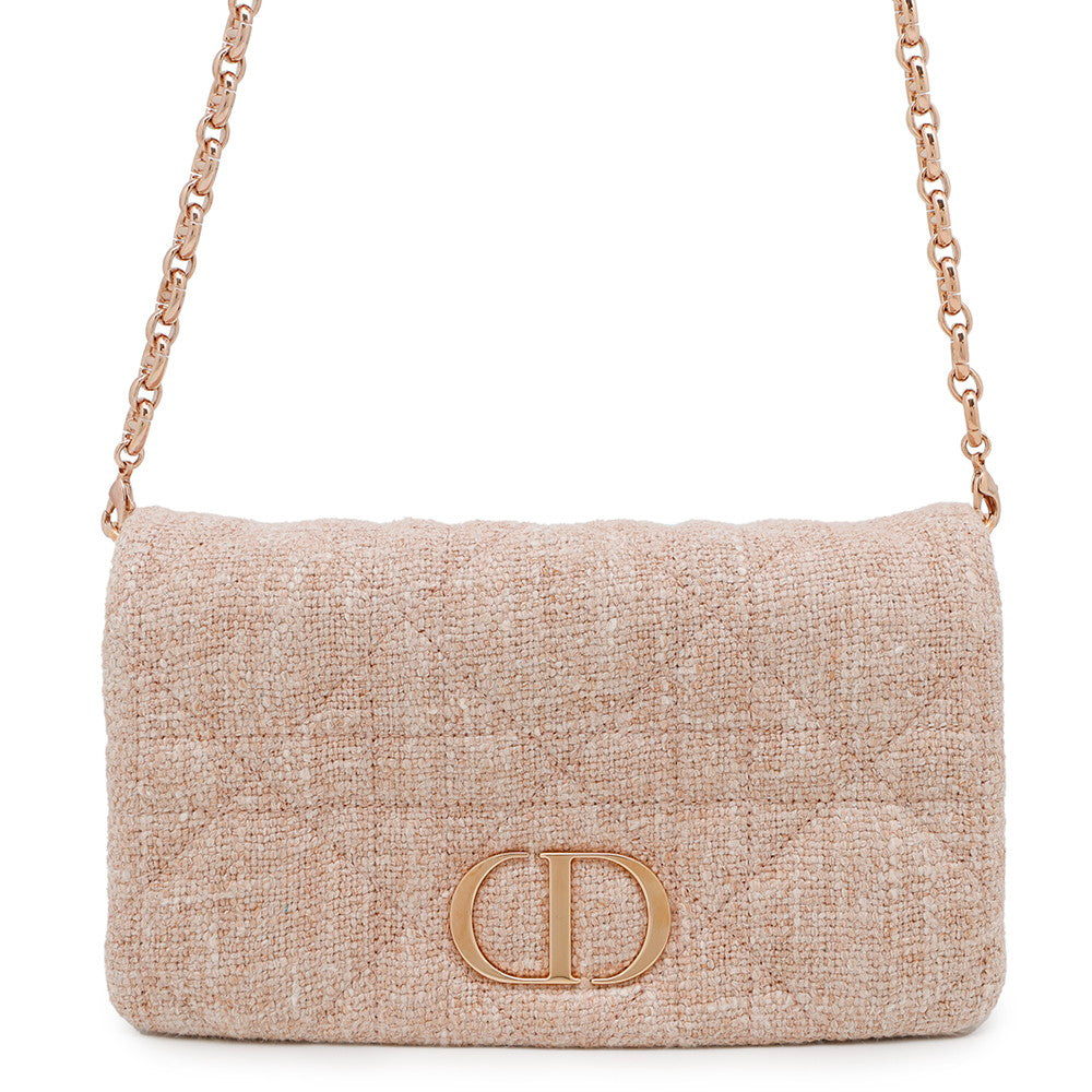 Dior Caro ChainShoulder Bag Pink Tweed