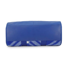 Load image into Gallery viewer, BURBERRY Check Shopper Tote Bag Blue8075132 Wool Leather
