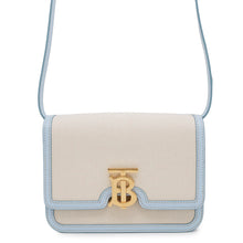 将图像加载到图库查看器中，BURBERRY TB logo Shoulder Bag Beige/Light Blue Canvas Leather
