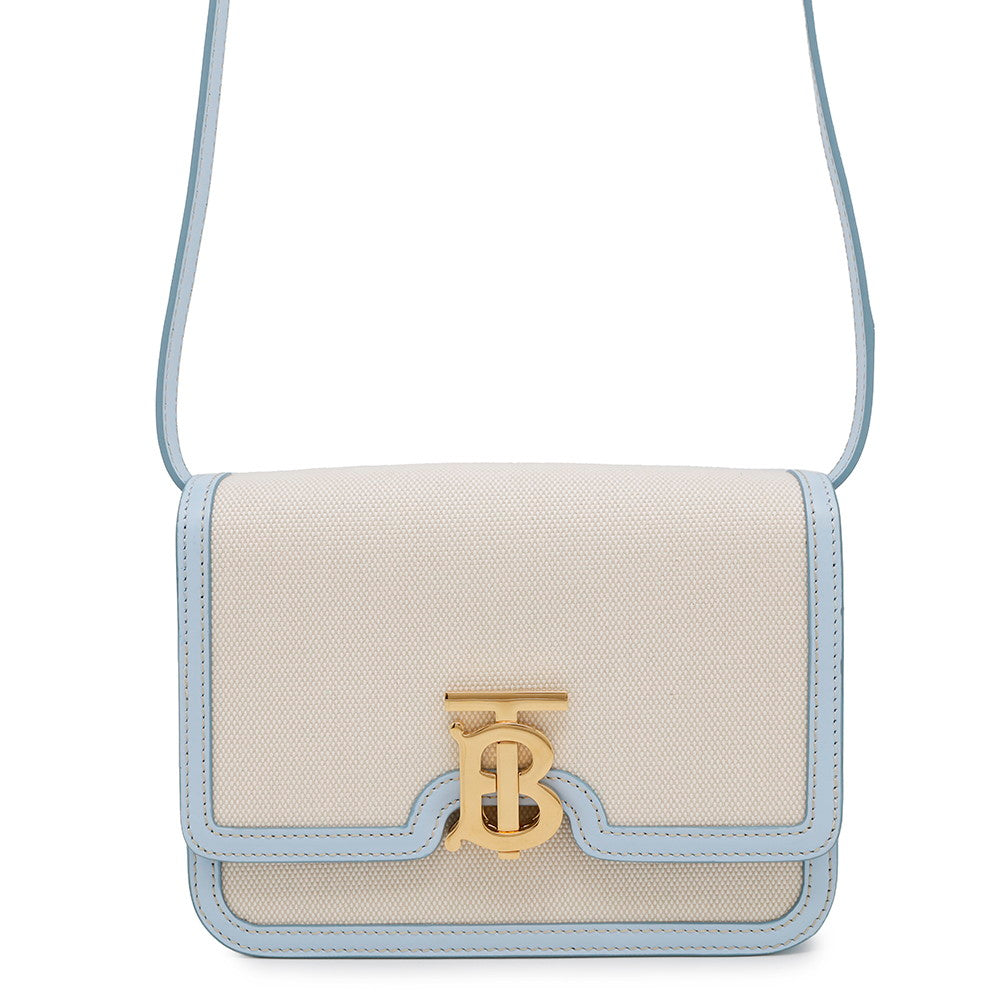 BURBERRY TB logo Shoulder Bag Beige/Light Blue Canvas Leather
