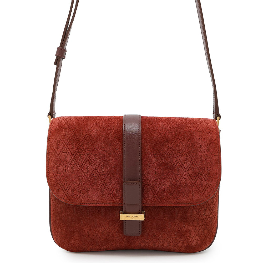 SAINT LAURENT PARIS ★Satchel Monogram Allover Shoulder Bag Bordeaux568604 Suede leather Size Small