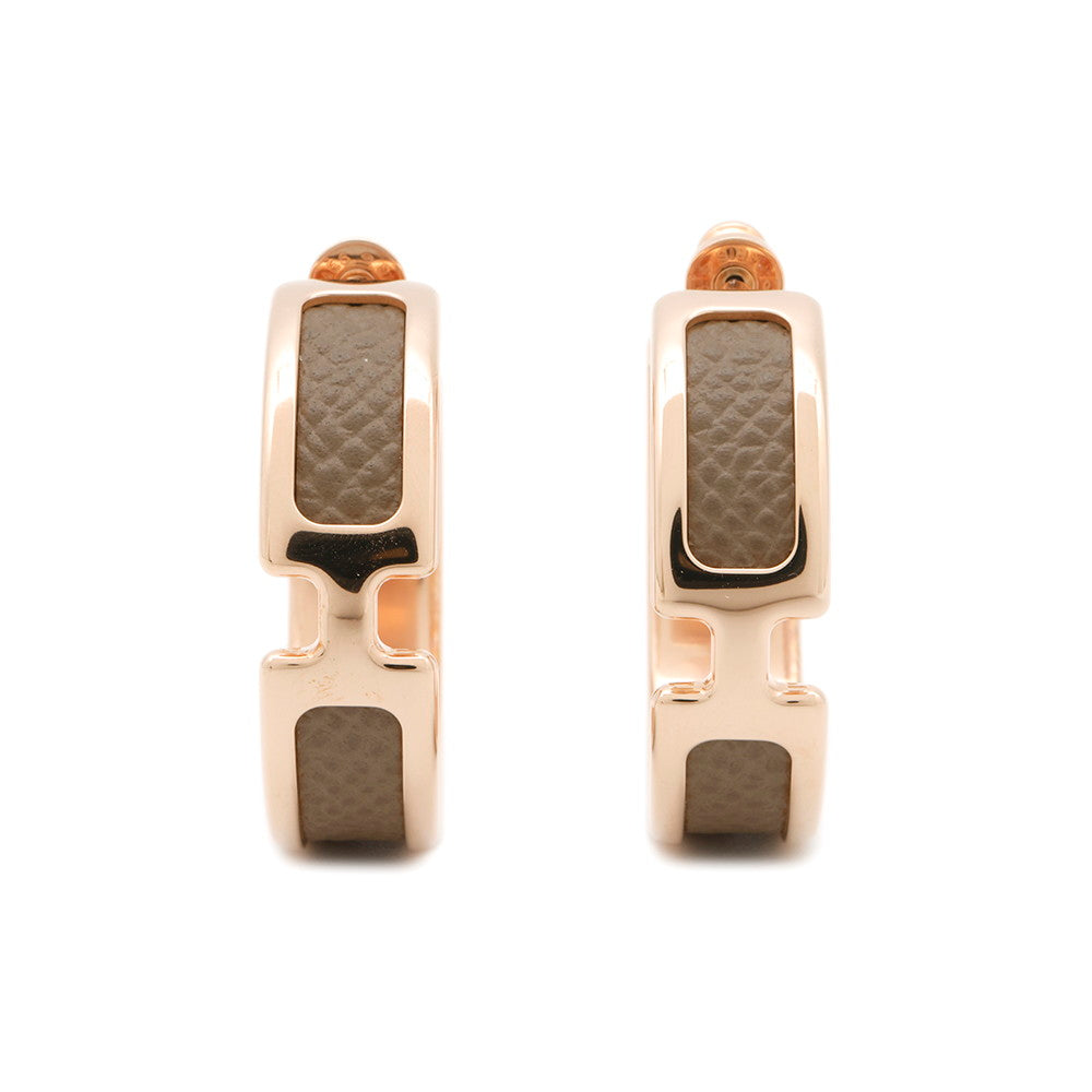 HERMES Earrings 《Olympe》 Size PM Etoupe Metal Epsom