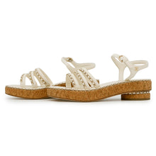 Load image into Gallery viewer, CHANEL CC Logo ChainStrap Sandals WhiteG35779 Leather cork Size 38C
