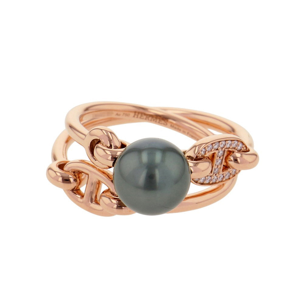 HERMES Albertine Chaine d'Ancre Double Ring Size 51/#11 18K Pink Gold