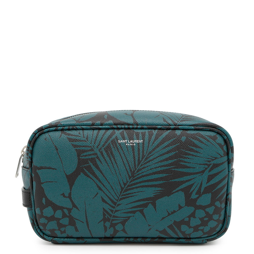 SAINT LAURENT PARIS Botanical Pattern Clutch Bag Black/Green650125 Leather