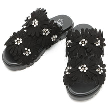 Load image into Gallery viewer, Christian Louboutin Flora Cool Flat Sandals Black3240159 Nappa Suede Rhinestone Size 38.5
