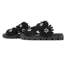 Load image into Gallery viewer, Christian Louboutin Flora Cool Flat Sandals Black3240159 Nappa Suede Rhinestone Size 38.5
