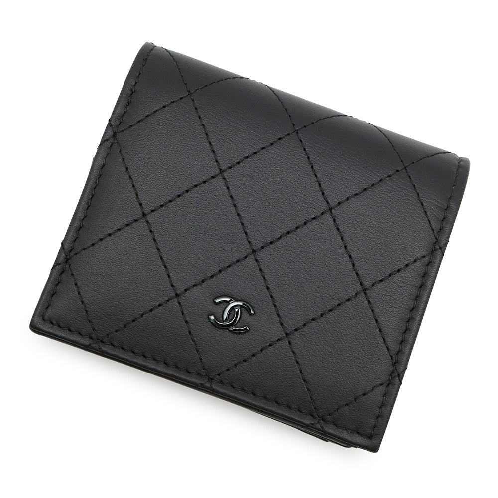CHANEL Matelasse Small Wallet So BlackAP4381 Leather