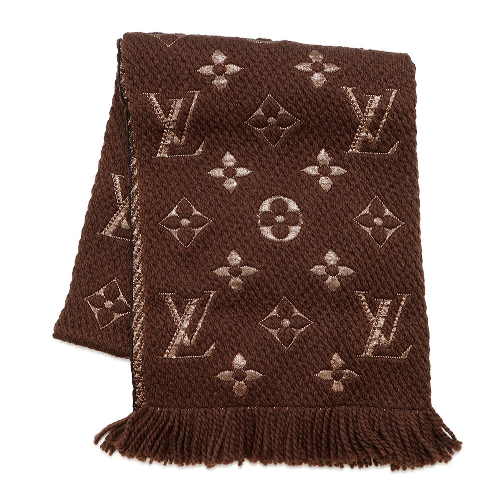 LOUIS VUITTON Echarpe / Logo Mania Shine MarronM71383 Wool 95% Silk3% Polyester2%