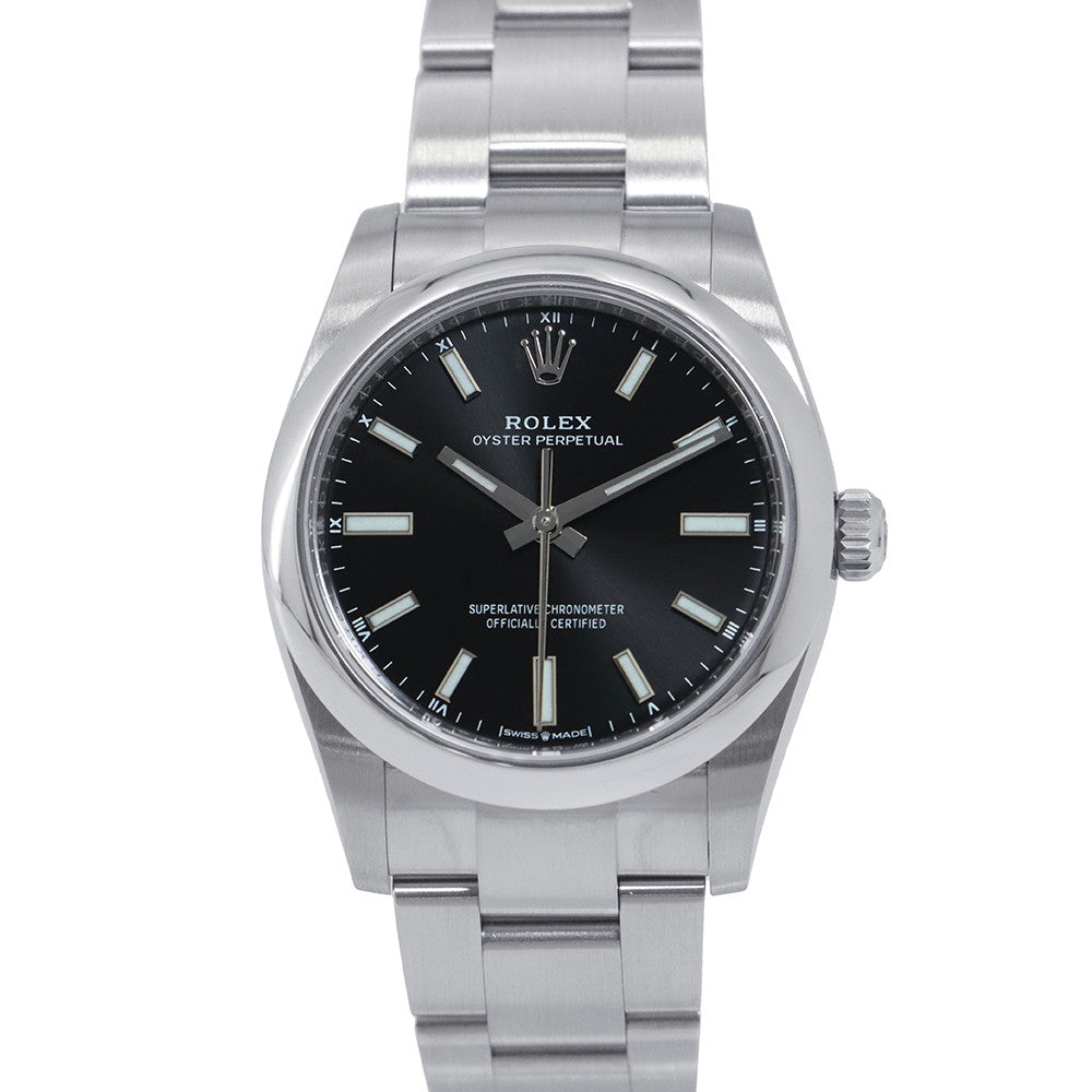 ROLEX Oyster Perpetual 34 W34mm Stainless Steel Bright Black Dial124200