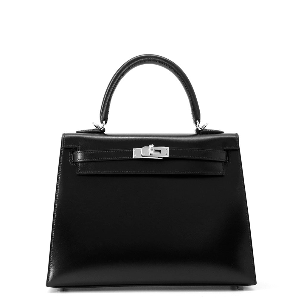 HERMES Kelly Sellier Black Box Calf Leather Size 25