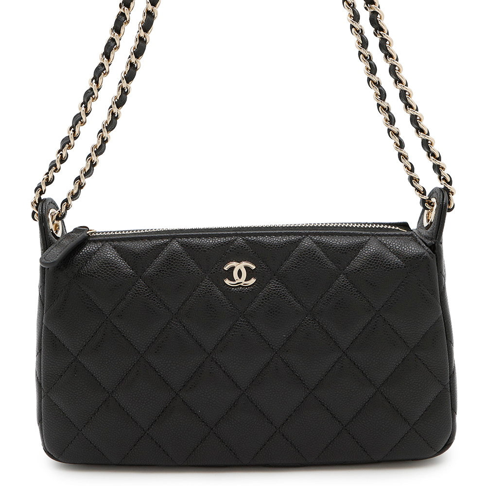 CHANEL Timeless Classics Matelasse ChainClutch BlackAP4704 Caviar Leather