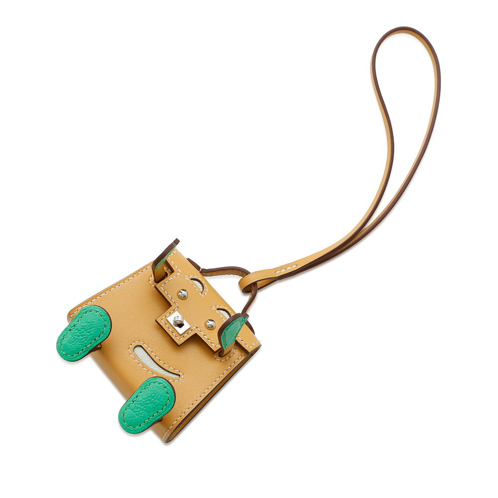 HERMES Bijoux De Sac Kelly Doll Bag Charm Natural/Vert/Vert Fizz Tadelakt Leather