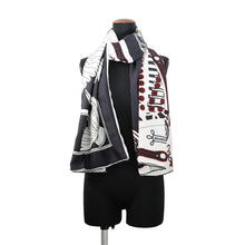 Load image into Gallery viewer, HERMES Stole Brandenburg cylindrical White/Black/Red Silk 100%
