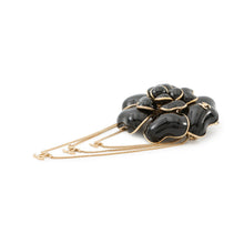 Load image into Gallery viewer, CHANEL Camellia CC Logo Chain Brooch Black Gold Plated Enamel
