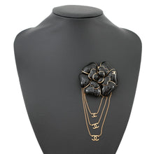 Load image into Gallery viewer, CHANEL Camellia CC Logo Chain Brooch Black Gold Plated Enamel
