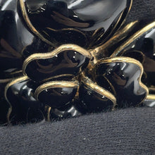 Load image into Gallery viewer, CHANEL Camellia CC Logo Chain Brooch Black Gold Plated Enamel
