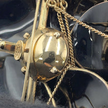 Load image into Gallery viewer, CHANEL Camellia CC Logo Chain Brooch Black Gold Plated Enamel
