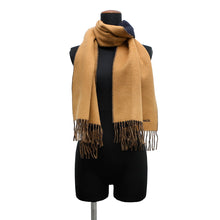 Load image into Gallery viewer, HERMES Cashmere Scarf &quot;Rectoverso&quot; Camel / Marine Cashmere100%
