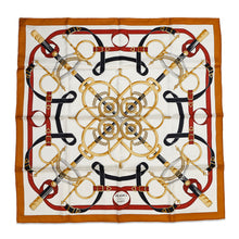 Load image into Gallery viewer, HERMES Carre EPERON D&#39;OR Apron D&#39;or Size 90 Caramel/Creme Silk100%
