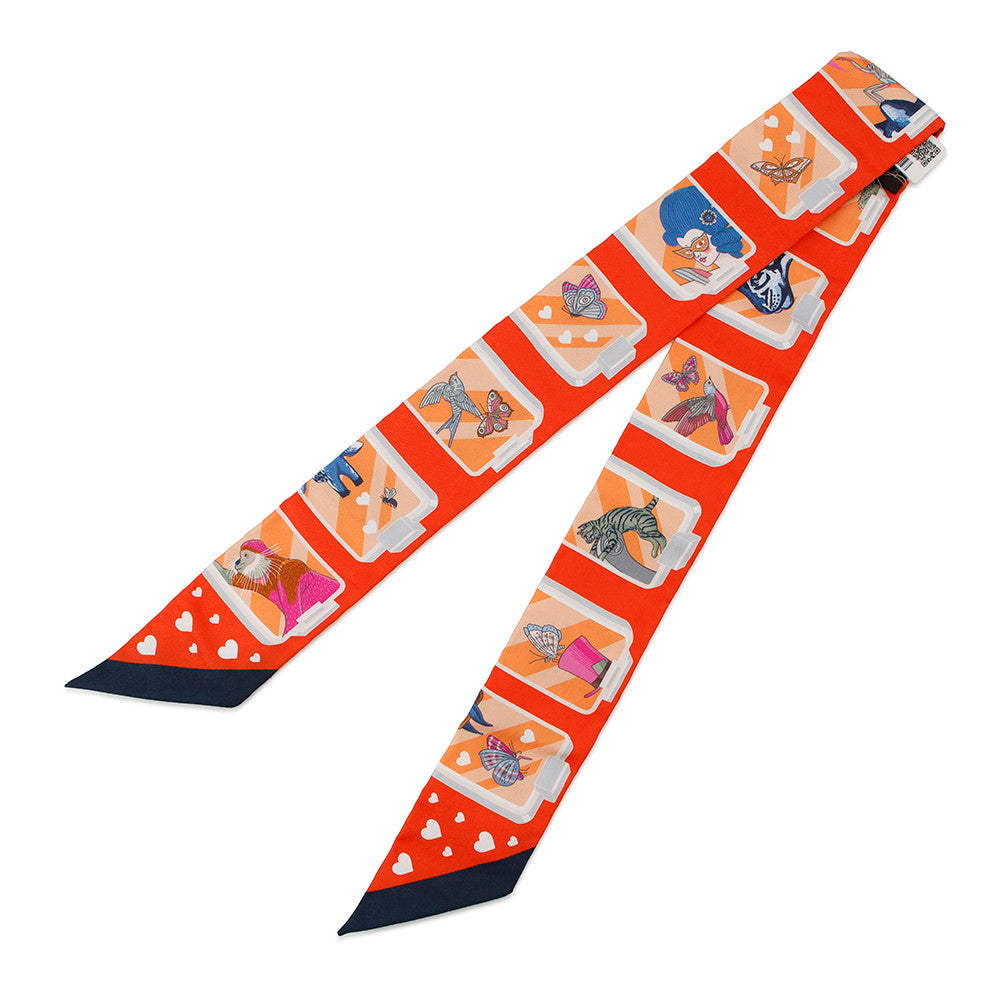 エルメス　ツイリー　Twilly Hermes Story HERMES Twilly HERMES Story HERMES STORY Orange/Blue/Rose Silk100