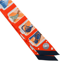 Load image into Gallery viewer, HERMES Twilly HERMES Story HERMES STORY Orange/Blue/Rose Silk100%
