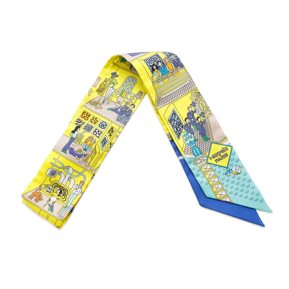 HERMES Twilly La Maison Des Carres Maison des Carres Jaune Vif/Blue Roy/Turquoise Silk