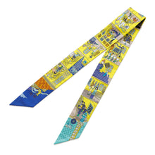 Load image into Gallery viewer, HERMES Twilly La Maison Des Carres Maison des Carres Jaune Vif/Blue Roy/Turquoise Silk

