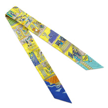 Load image into Gallery viewer, HERMES Twilly La Maison Des Carres Maison des Carres Jaune Vif/Blue Roy/Turquoise Silk
