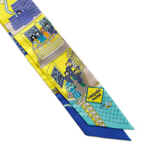 Load image into Gallery viewer, HERMES Twilly La Maison Des Carres Maison des Carres Jaune Vif/Blue Roy/Turquoise Silk

