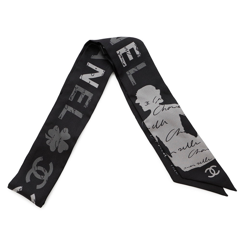 CHANEL Chanel logo scarf Black/Gray Silk100%