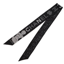 Load image into Gallery viewer, CHANEL Chanel logo scarf Black/Gray Silk100%
