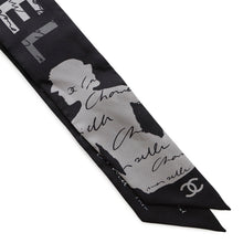 Load image into Gallery viewer, CHANEL Chanel logo scarf Black/Gray Silk100%

