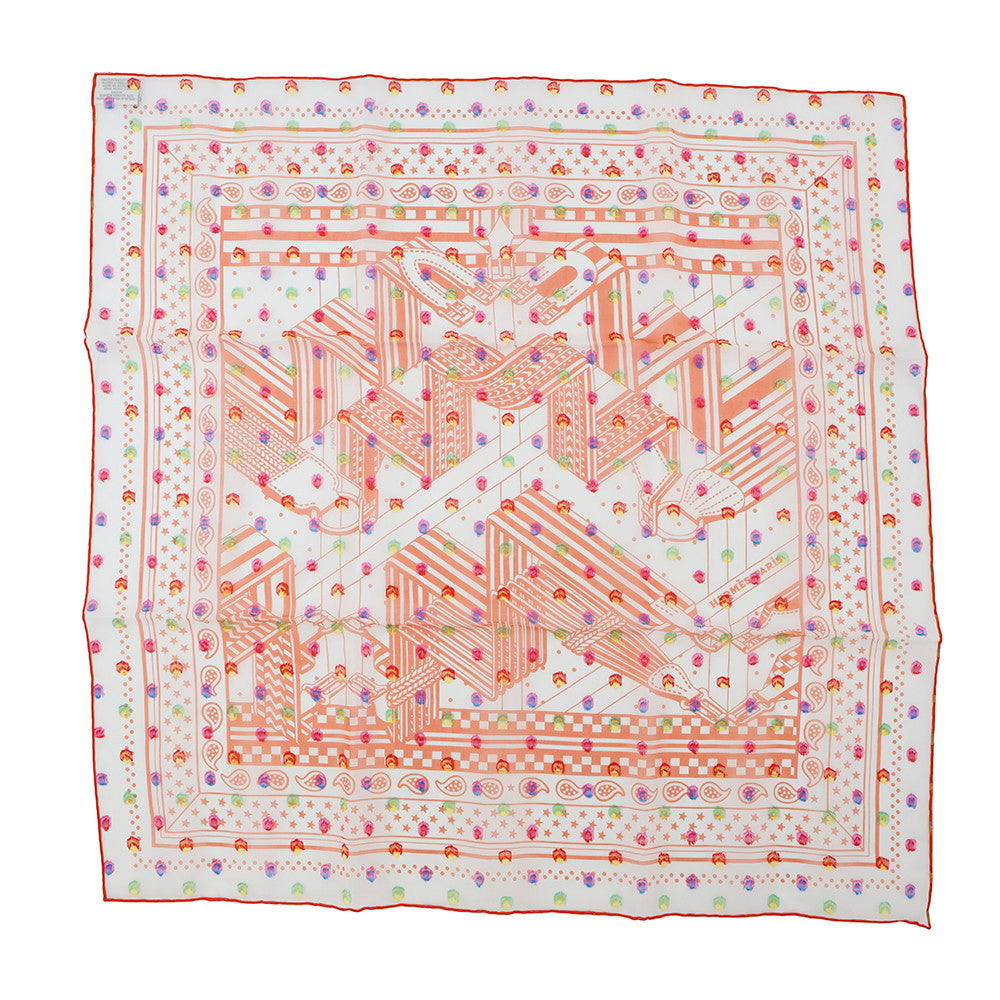 HERMES Carre Sangle en Zigzag Zig Zag Pois Rainbow Size 60 Orange/Multicolor Silk78% Acetate22%