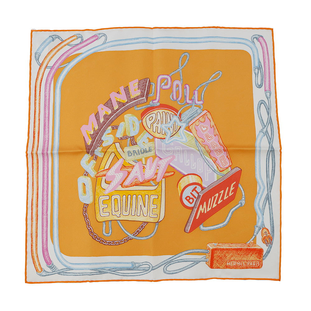 HERMES Carre Chevaloscope Neon Chevalscope Neon Size 45 White/Apricot/Rose Silk100%
