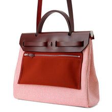 将图像加载到图库查看器中，HERMES Herbag Zip Le Tourne Framboise/Rouge H/White Vache Hunter Leather Toile Cadrille Size PM
