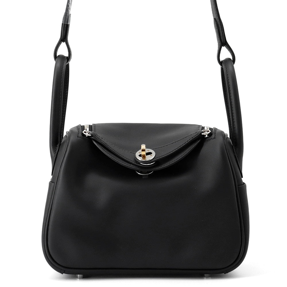 HERMES Lindy Black Swift Leather Size Mini
